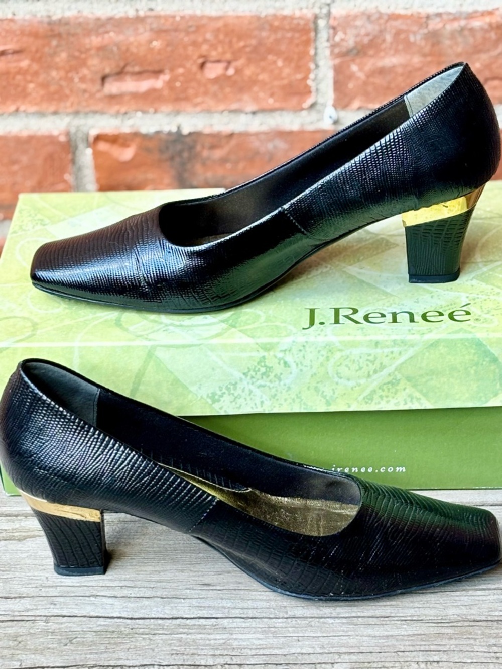J Renee Mary Black Lizard Print Heels Pumps Sz 9.5M